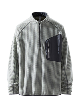 izexx户外  户外巴塔波浪半拉链圆领卫衣男女款保暖抓绒长袖T恤