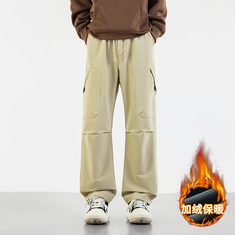 秋冬季加绒美式复古抽绳伞兵裤子男女款登山露营户外宽松工装裤男