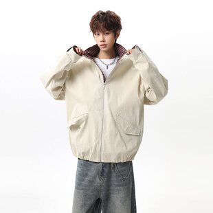 杰克传洋 男女同款条纹撞色拼接外套休闲日式复古开衫夹克