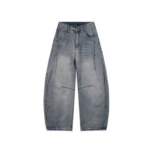 美式弯刀牛仔裤男款春秋潮牌复古新款宽松阔腿水洗男士长裤子