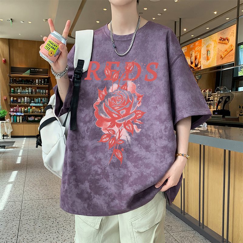 26281新款2026印花港风短T男潮牌潮流宽松百搭半截袖上衣休闲时尚