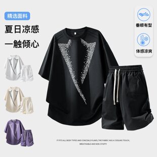时尚套装初创帝男士潮流宽松痞帅气短袖t恤短裤休闲运动新款潮牌