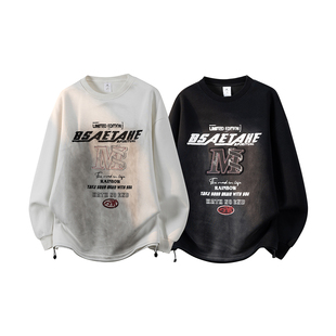 340G重磅分割结构廓形圆领卫衣男女春款潮牌运动上衣撞色印花套头