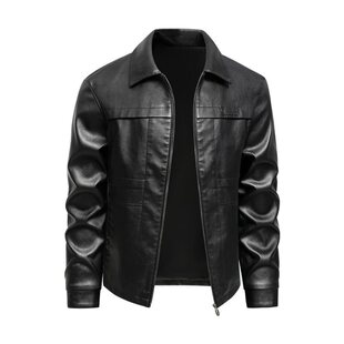 9902#【M-8XL】新款跨境大码皮衣男薄款2026春秋季男士韩版修身翻