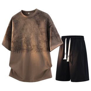 款 冰丝套装 短袖 8XL夏季 速干T恤户外休闲运动长裤 男士 加大码 套 新款