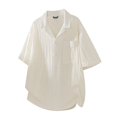 夏季凉感提花肌理古巴领衬衫 轻奢老钱风透气宽松短袖CS2911