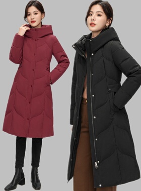 专柜羽绒服女款加厚过膝中长款波士顿官方旗舰店正品修身女士