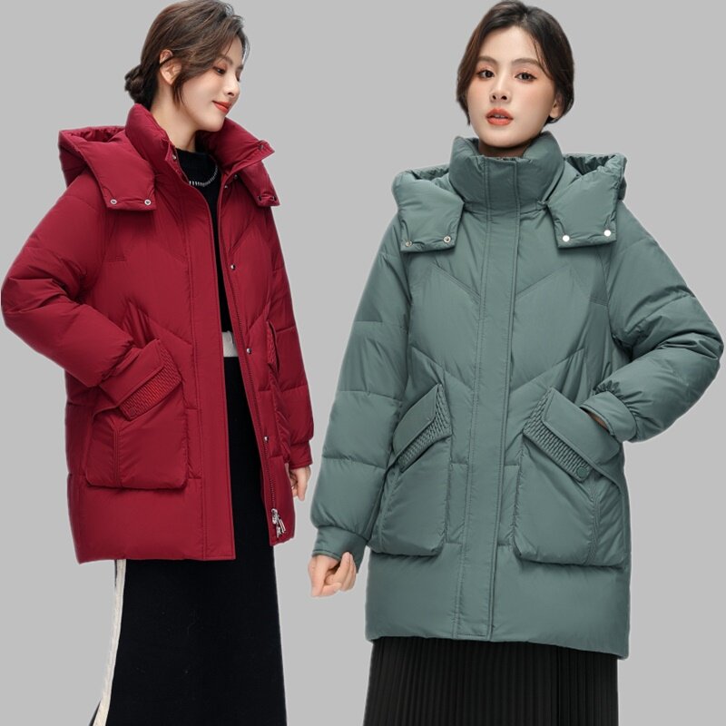 波斯顿羽绒服女士中长款加厚妈妈装波士顿官方旗舰店正品宽松女款