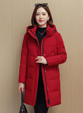 波斯顿中国红羽绒服女士中长款妈妈装波士顿官方旗舰店本命年女款