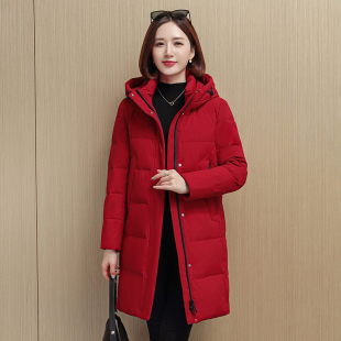 波斯顿中国红羽绒服女士中长款妈妈装波士顿官方旗舰店本命年女款