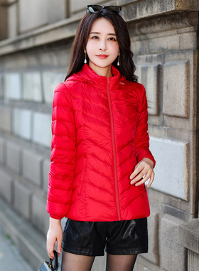 波斯顿轻薄款羽绒服女短款波士顿官方旗舰店本命年大红色修身女款