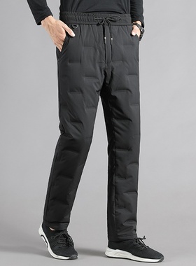 波斯顿羽绒裤男士外穿加厚波士顿官方旗舰店正品松紧腰直筒裤男款