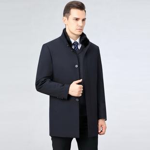 波士羽绒服男款斯顿官方旗舰店正品男士中长款立领纽扣男装风衣