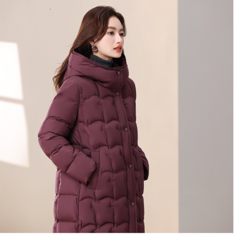 波斯顿羽绒服女款连帽中长款波士顿官方旗舰店中老年人加厚妈妈装