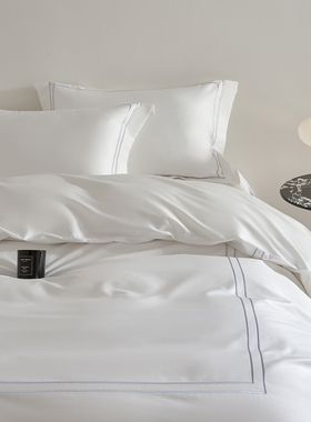 100S裸睡五星酒店民宿床上用品长绒棉四件套白色被套双人2米床笠