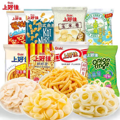 新日期上好佳鲜虾片40g袋装膨化虾条薯片玉米卷多口味休闲零食包