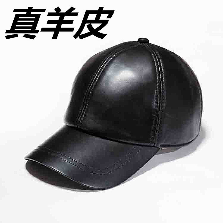 真皮黑棕色中老年男头层羊皮棒球帽户外鸭舌帽秋冬单时尚纯皮帽子