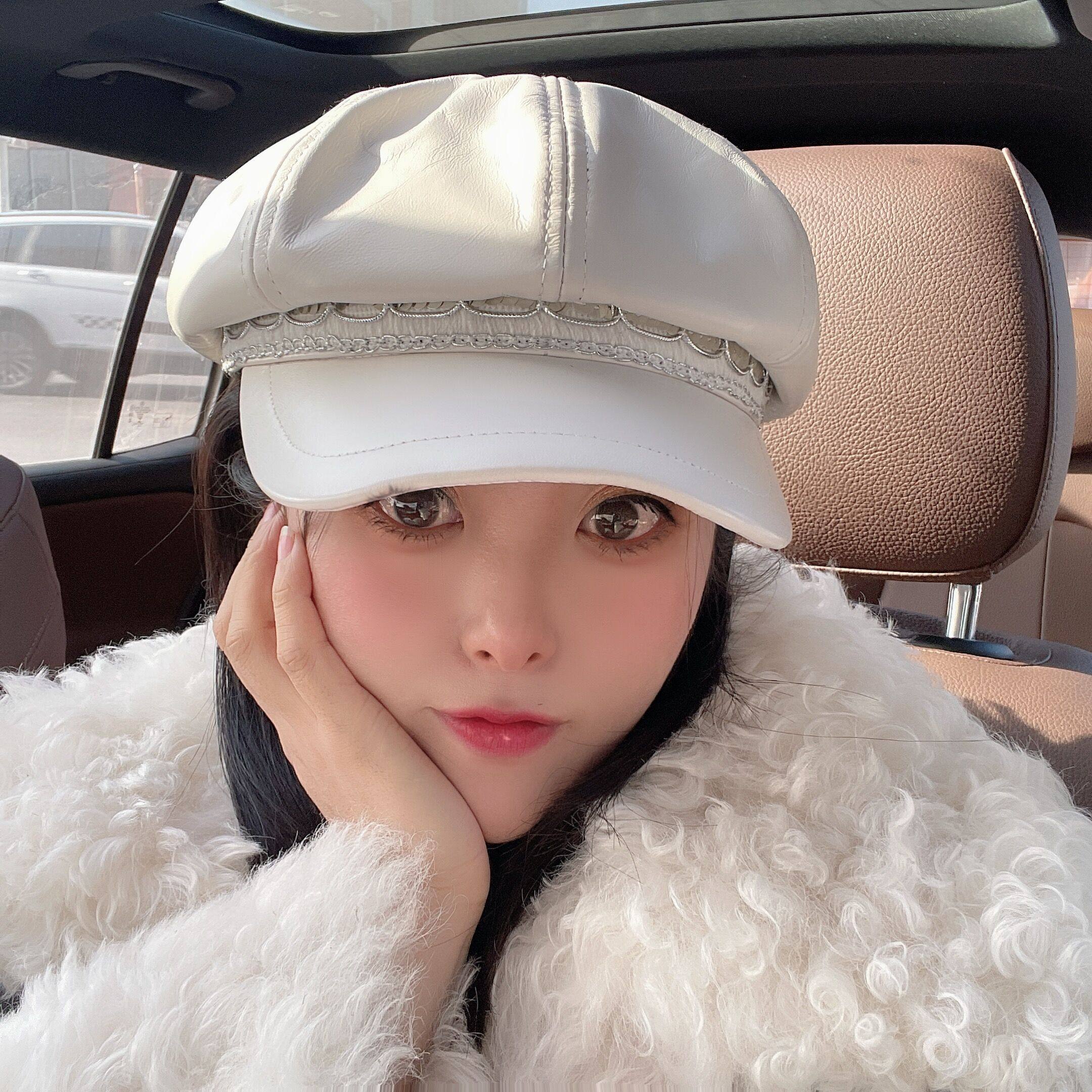 春秋冬季新款头层羊皮真皮八角帽休闲潮流韩式画家帽子女士瓜皮帽