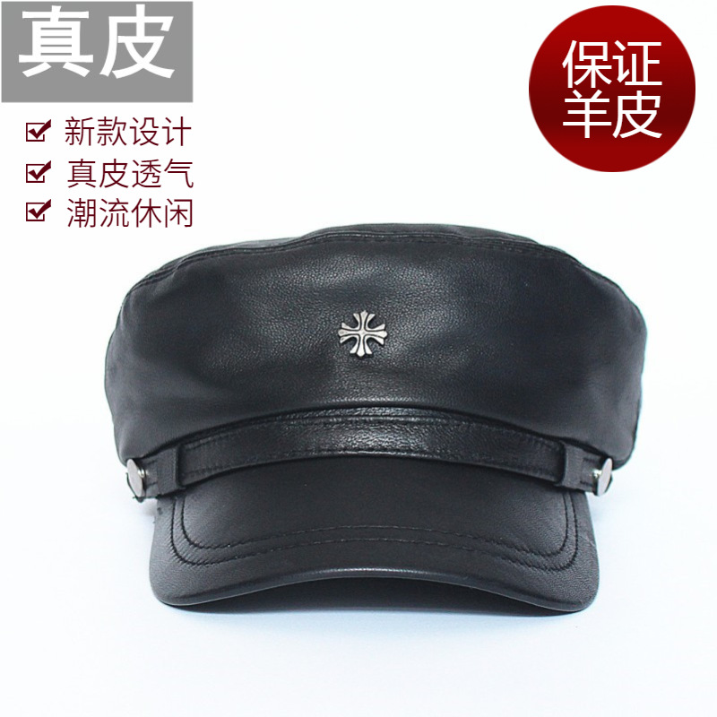 明星复古羊皮欧美英伦平顶贝雷帽