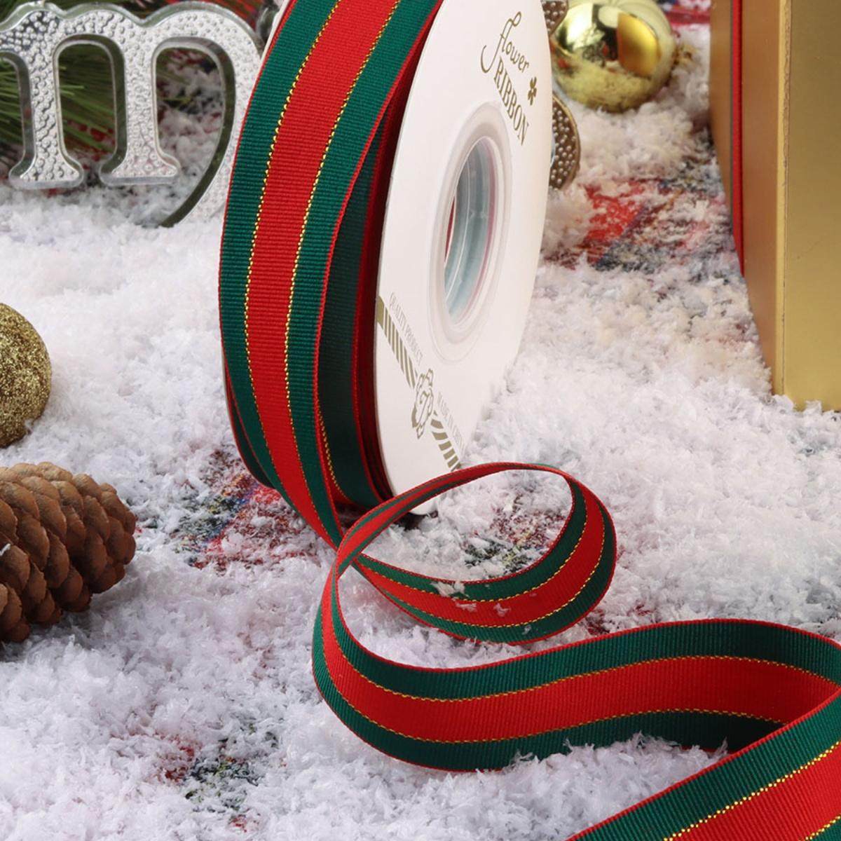 红绿条纹圣诞丝带 鲜花装饰蛋糕包捆礼物包装手工蝴蝶结丝带25码