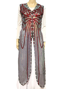 新疆舞蹈服维吾尔族服装定位花亮片烫钻长款马甲黑色大红色