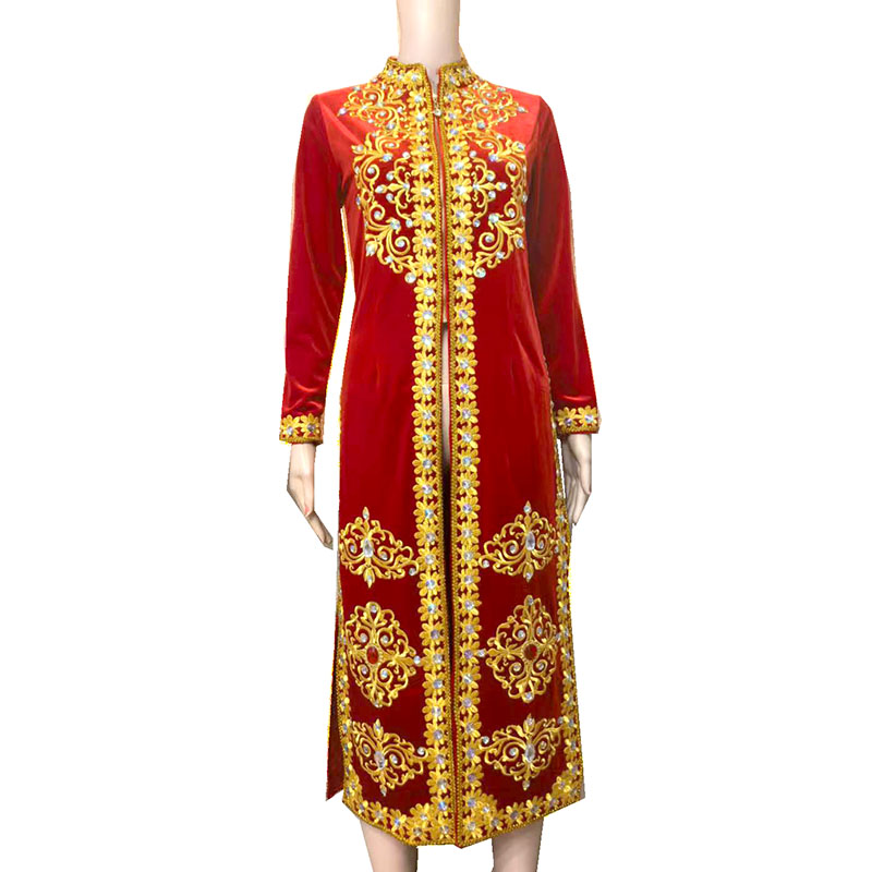 新疆舞蹈服装金丝绒带袖子袷袢