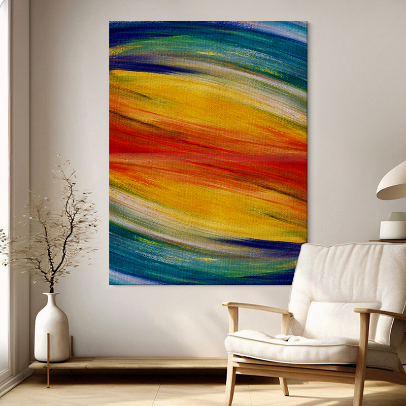侘寂风抽象彩虹装饰画客厅无框画现代简约可定制油画布挂画