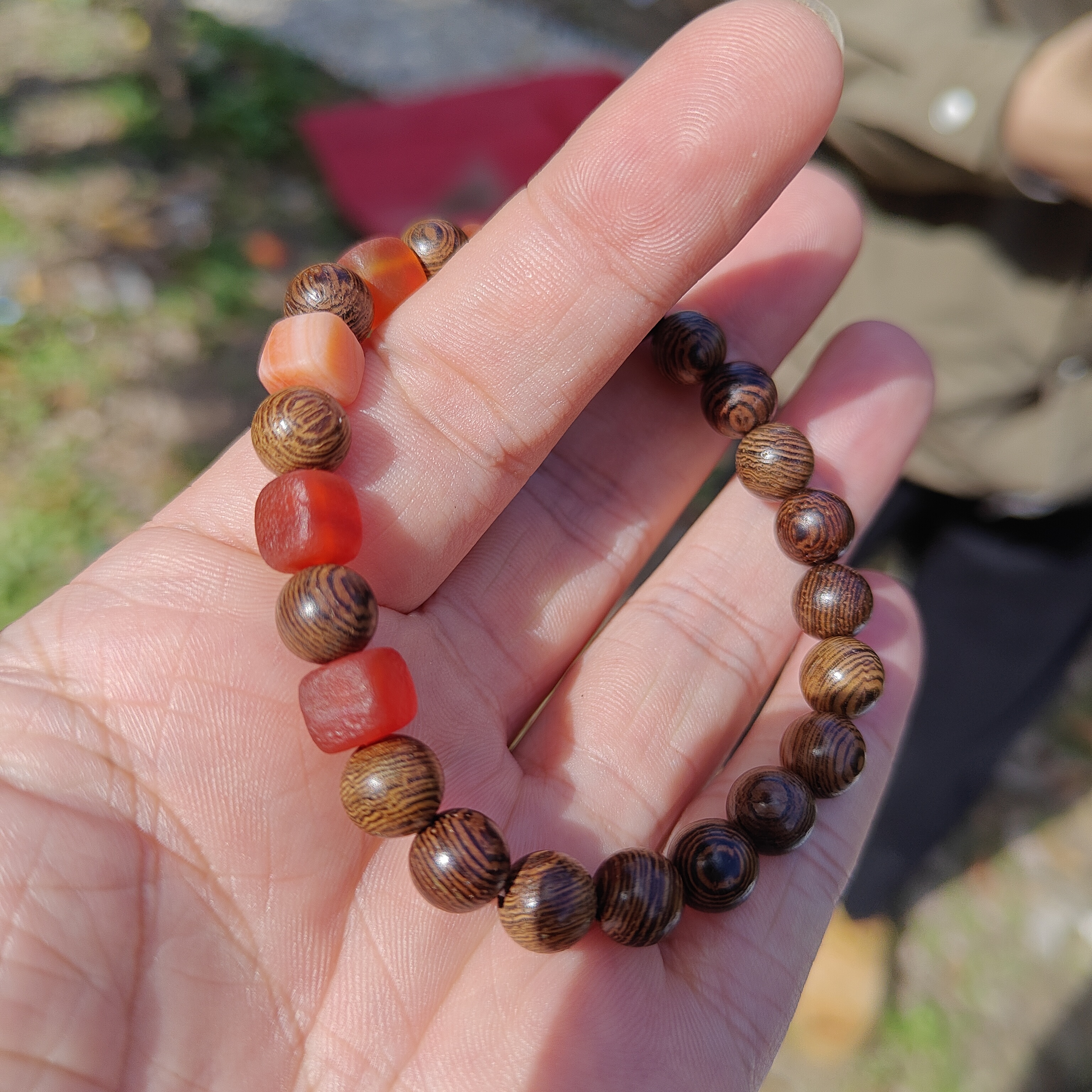 天然绿檀桶珠手串东陵玉款玉檀香木手链男女士小众高级感饰品