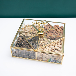 透明玻璃干果盘家用客厅坚果糖果收纳盒瓜子坚果摆放盘分格北欧风
