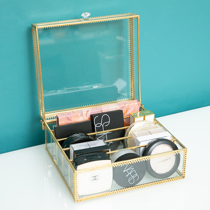 透明玻璃粉饼眼影桌面口红置物盒