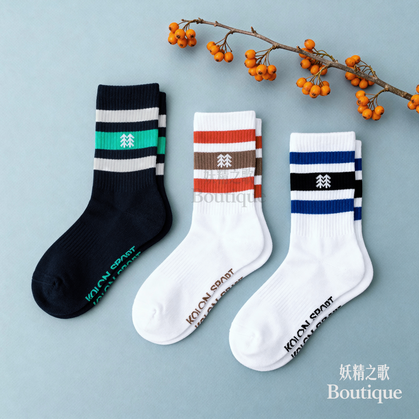 KOLON SPORT 男女复古条纹运动袜  中筒袜 韩国代购 直邮