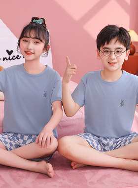 男童睡衣儿童2026新款夏季薄款纯棉短袖套装中大童男孩夏天家居服