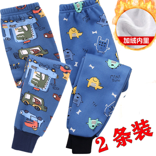 冬季男童加绒加厚保暖裤女童打底秋裤卡通儿童一体绒宝宝线裤睡裤