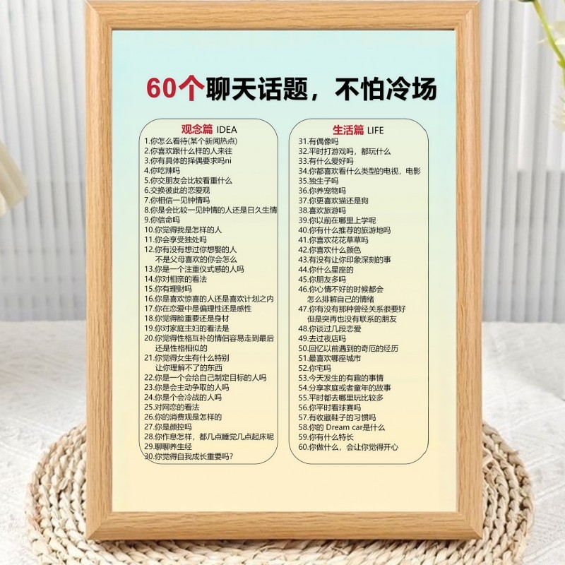 60个聊天话题高情商社交相框摆台