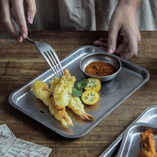 复古餐盘工业风不锈钢托盘长方形咖啡厅甜品蛋糕茶水杯小托盘收纳