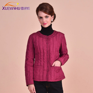 雪银狐无缝羽绒内胆中老年女士圆领轻薄修身长袖绣花防寒保暖内衣