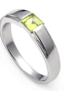 男纯银时尚天然橄榄石戒指高级感