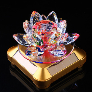 饰品 太阳能旋转水晶莲花汽车摆件车载香水车内饰品创意车上高档装