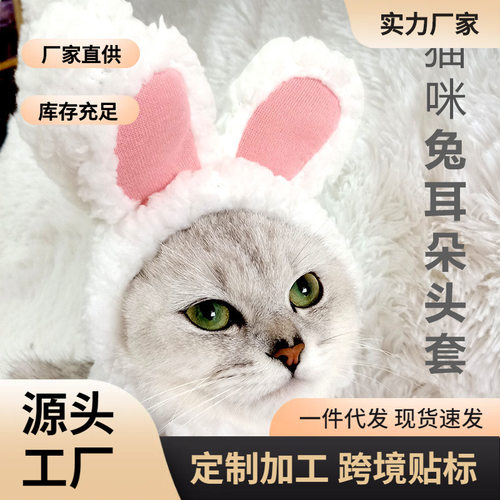 猫咪帽子兔子头套小耳朵狗狗泰迪比熊变身英短加菲猫头饰ins风