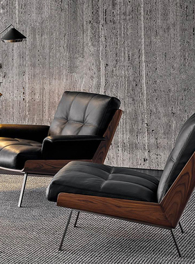 Daiki单椅意式极简客厅单人沙发现代简约北欧真皮美式复古休闲椅