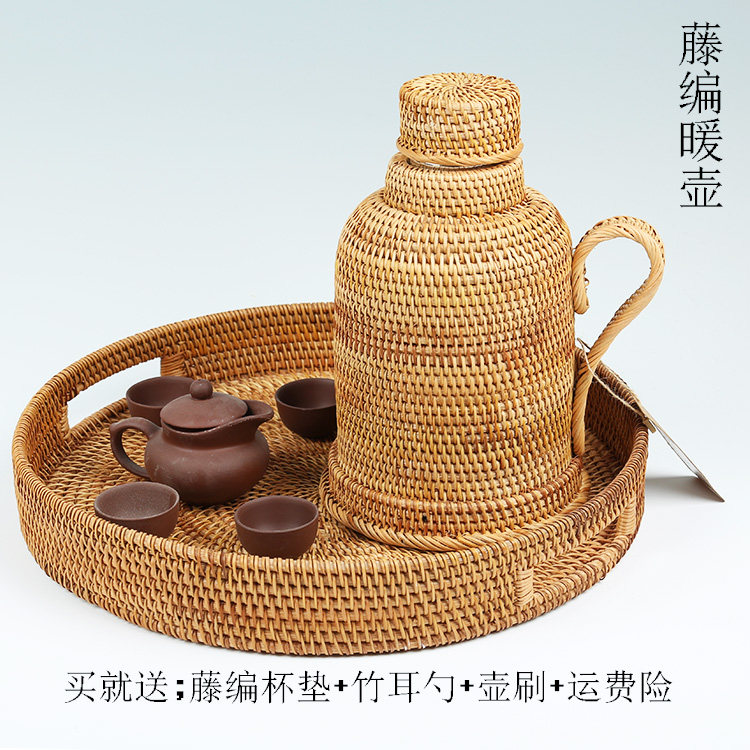藤编复古怀旧新款结婚暖壶越南藤编热水瓶进口开水瓶 家用暖壶