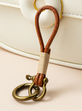 复古牛皮手绳钥匙扣挂件创意精致汽车钥匙链锁圈环书包挂饰小饰品