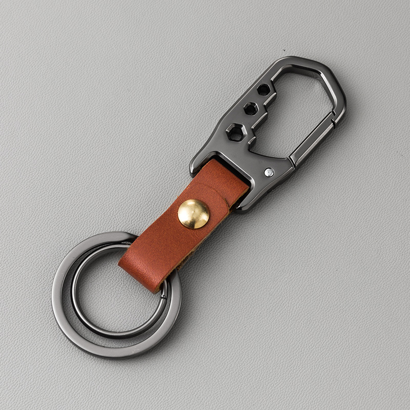 简约真皮双圈钥匙扣挂件创意个性男士汽车钥匙链圈环精致包挂饰