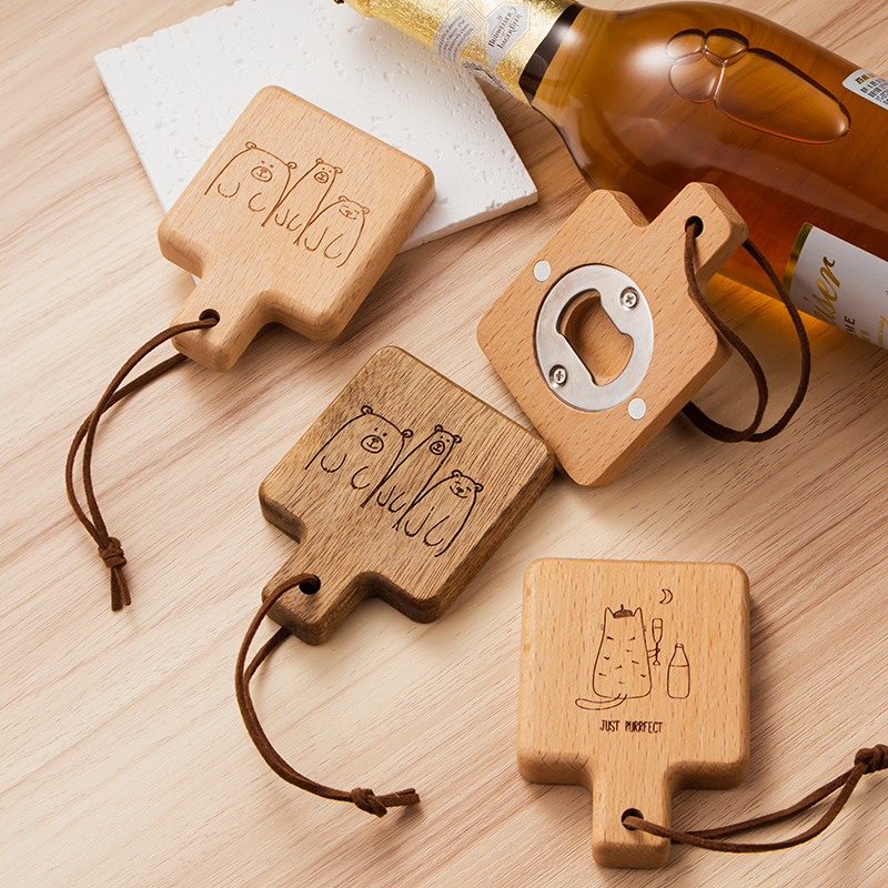 冰箱贴 实木开瓶器 啤酒瓶起子木质家用启瓶器室内家具磁吸装饰品