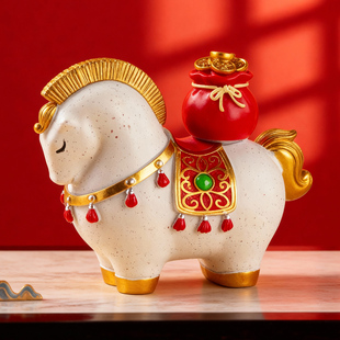 中式马年摆件 招财马到成功新年装饰品 家居客厅吉祥物汽车摆件