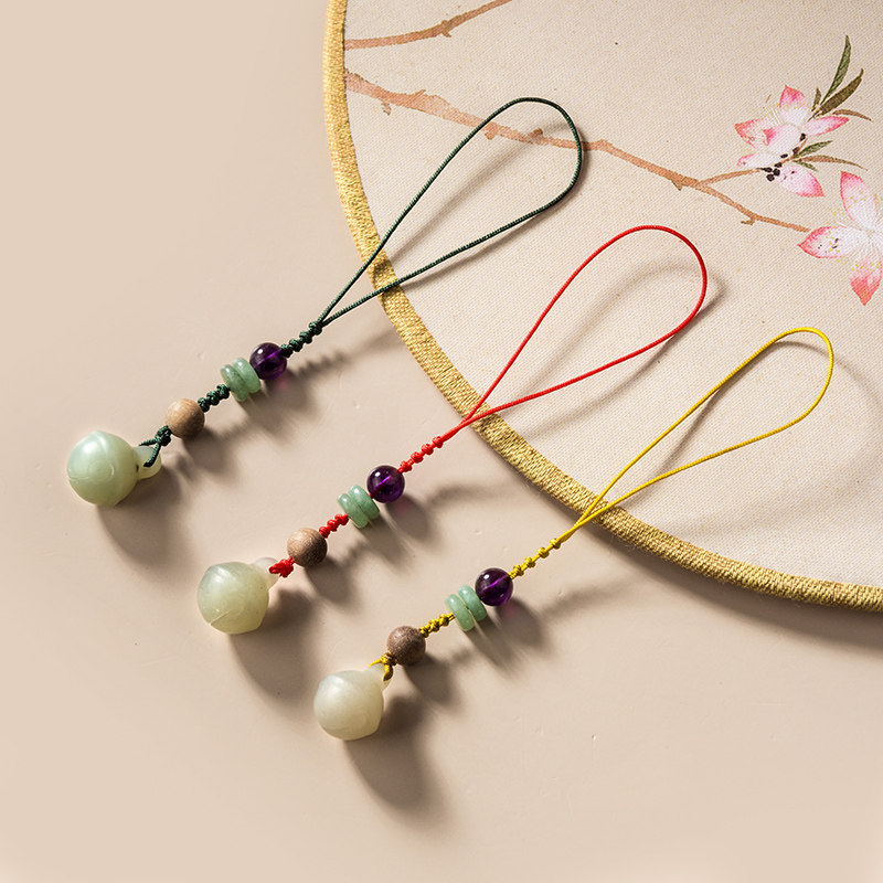 和田玉 东陵玉 紫水晶 手机u盘挂绳创意钥匙扣挂件汽车链圈环挂饰