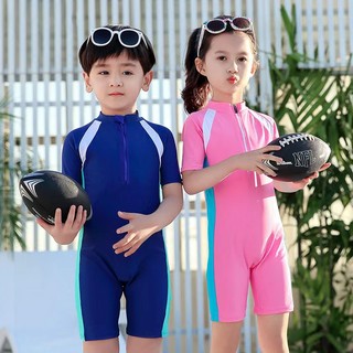 儿童泳衣女童连体韩国网红显瘦男童专业训练泳装学生中童大童粉色