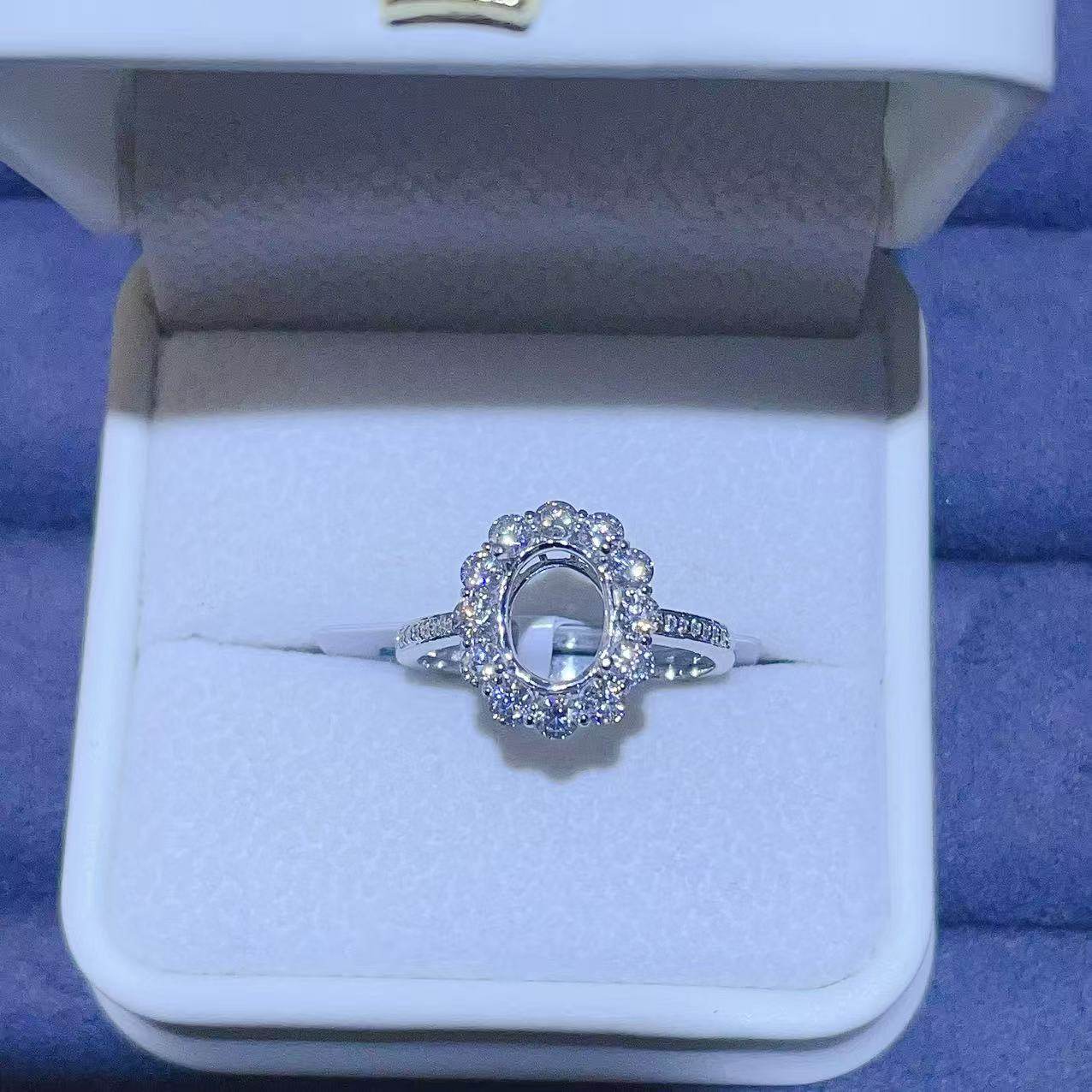 18K金AU750围锆戒指空托莫桑钻