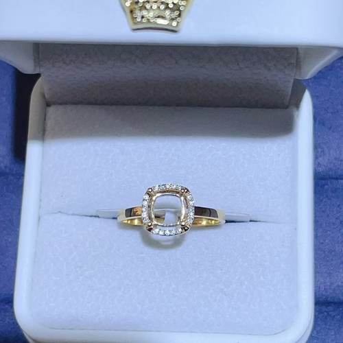 18K金方形围锆戒指空托配莫桑钻