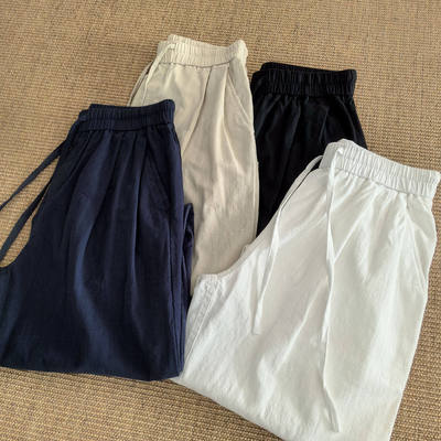夏季亚麻休闲裤弯刀裤男